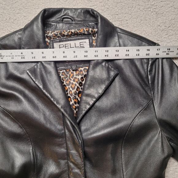 Vintage Wilsons Leather Jacket Medium Black 90s Y2K Collared Mid Length Minimal - Picture 8 of 14